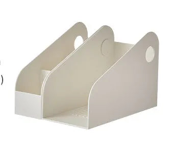 Plastic desktop storage box organiser with two grid compartments in ivory white colour