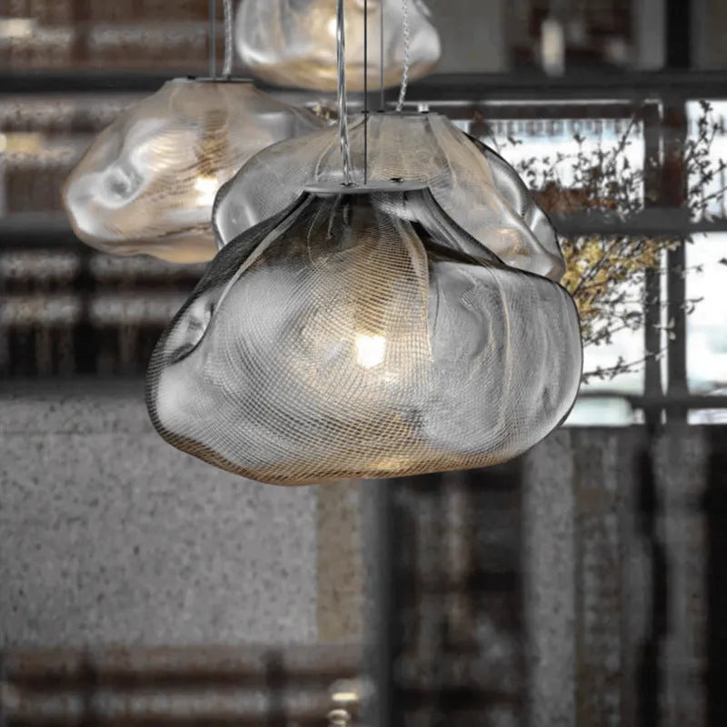 Postmodern light luxury glass decorative chandelier in amber clear or smoke grey with E27 fitting