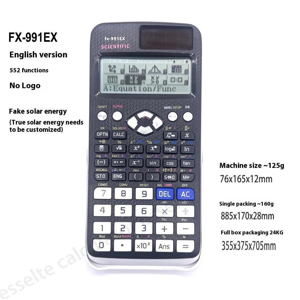 Casio 991EX solar-powered scientific calculator in black, blue, or pink for statistics and engineering
