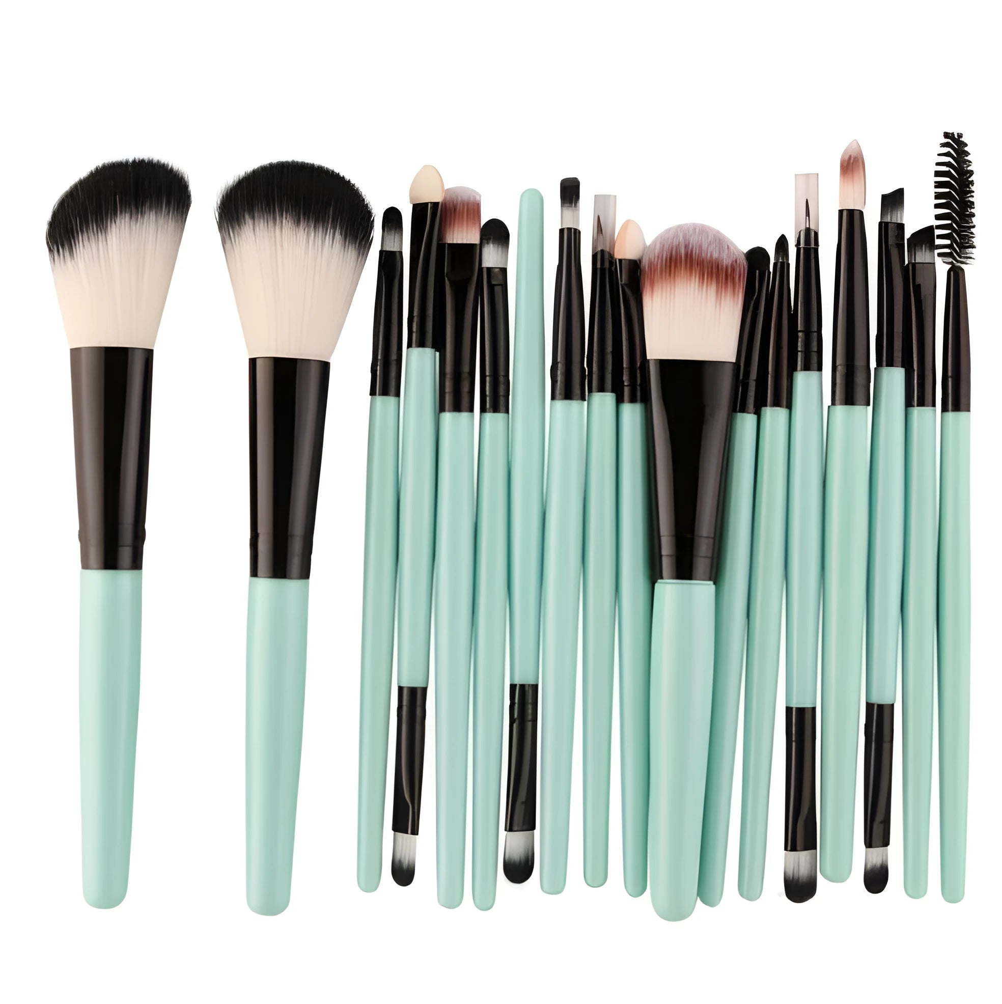 MAANGE 18-piece makeup brush set with fan-shaped contouring brushes displayed with 20 style options