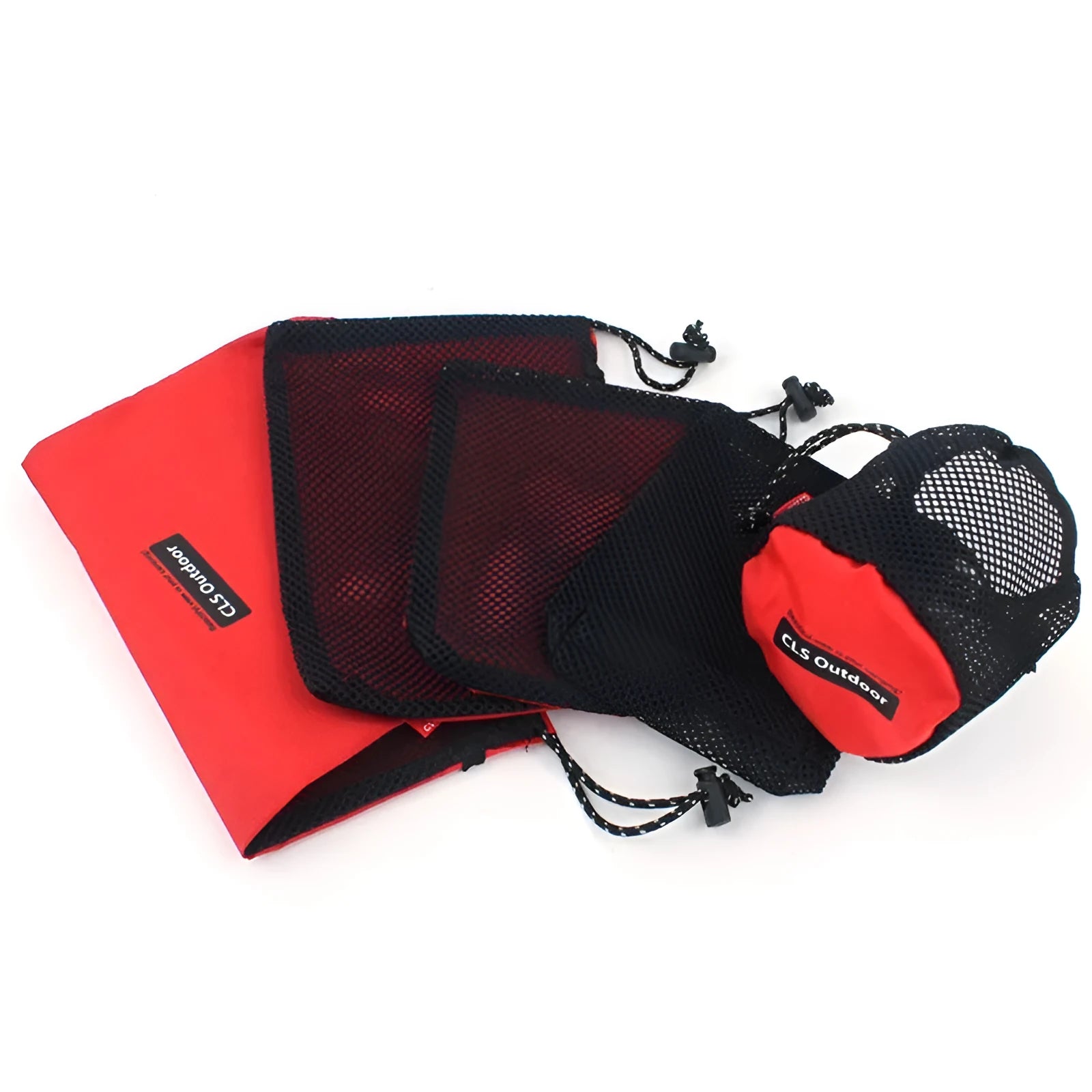 Red 5-piece outdoor travel storage bag set made of 200D Oxford cloth with mesh panels and zippers