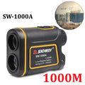 Handheld golf laser rangefinder showing compact design with distance measurement display
