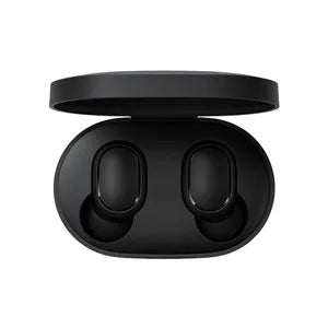 Redmi AirDots 2 black true wireless Bluetooth earbuds and charging case.