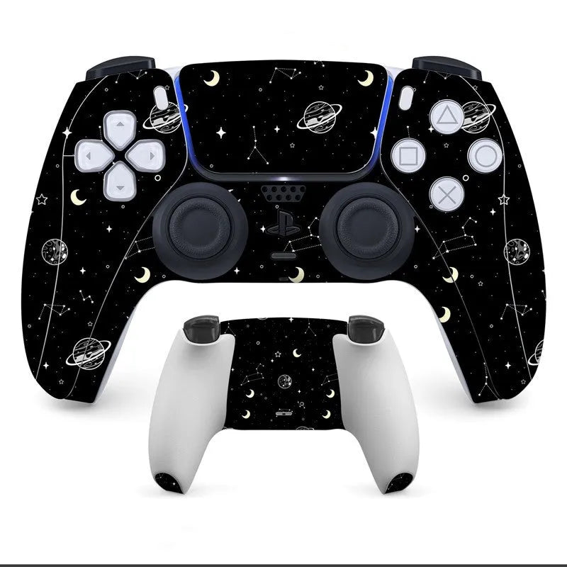 Set of micro-frosted PVC protective stickers for PS5 controller, front and back.