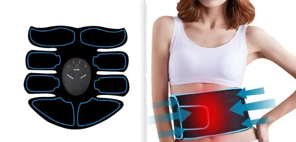 Abdominal muscle patch set with digital display charging in red, blue or yellow edge trim