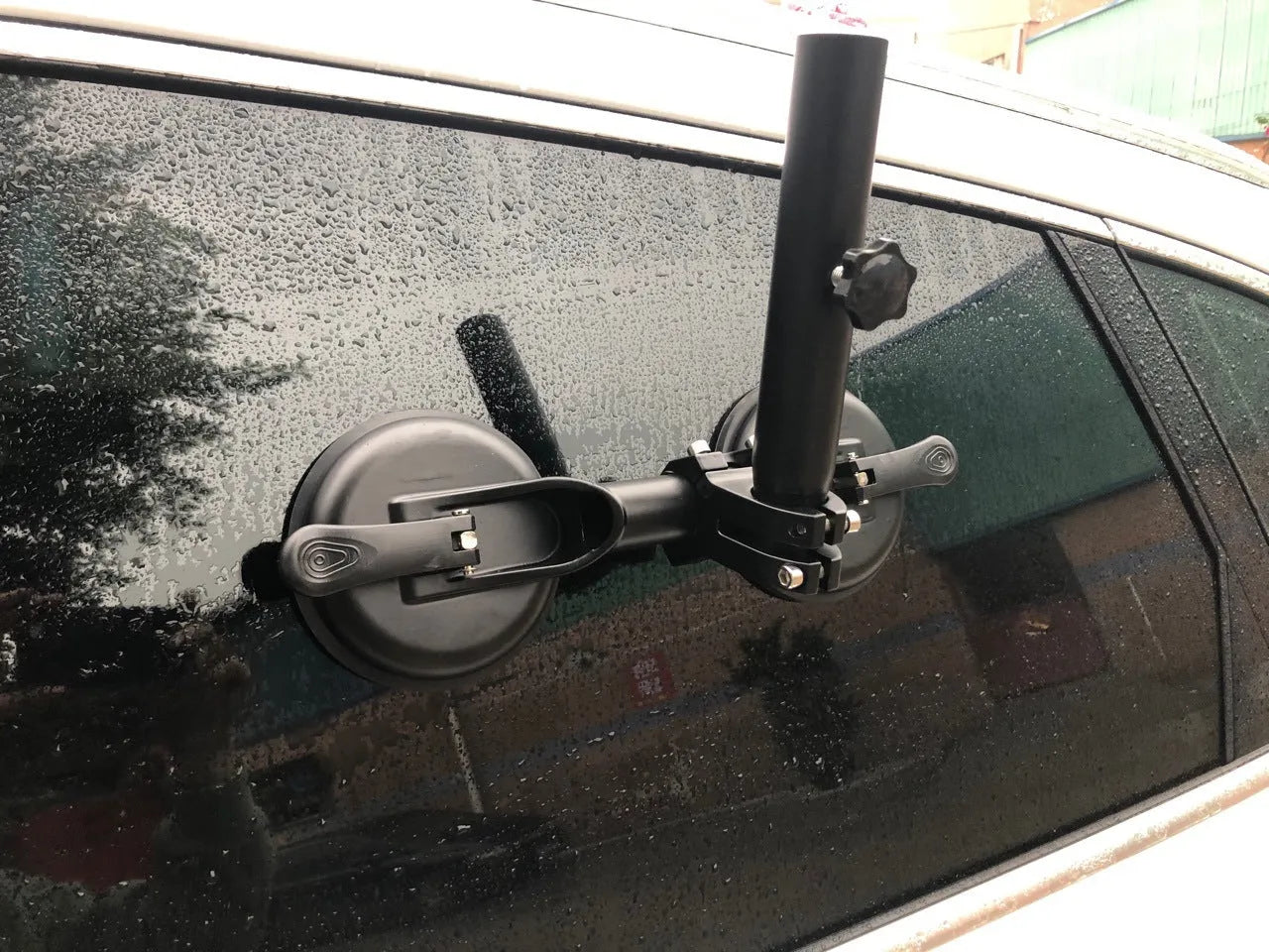 Black ABS car sucker base with round rubber suction cup for off-road flag mounting on vehicle windows