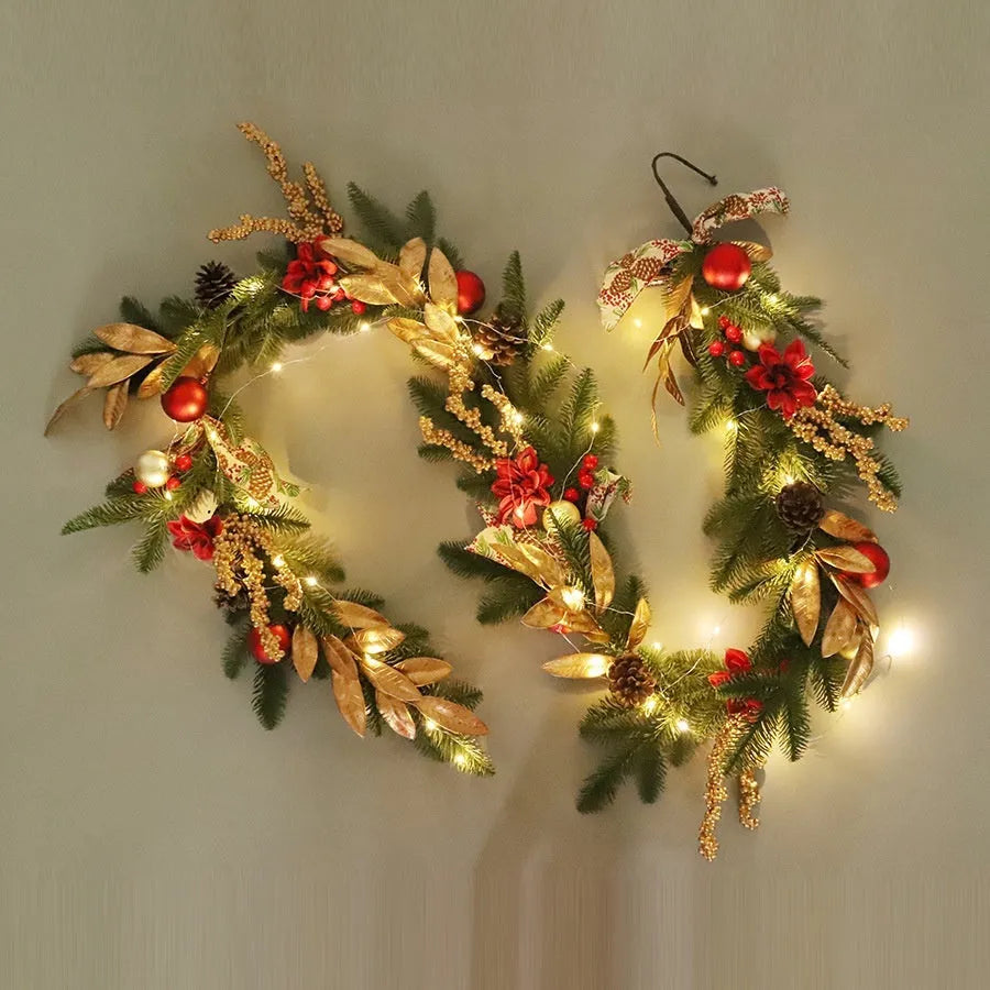 American country style plastic Christmas garland in four sizes with optional LED lighting for ceiling or wall display