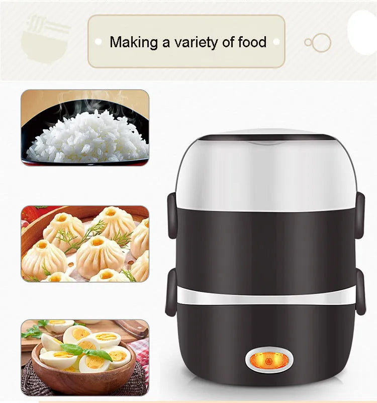 Multi-function USB-powered lunch box with heating element and layered food compartments