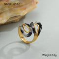 Geometric leopard print open mouth ring in stainless steel with heart shape design