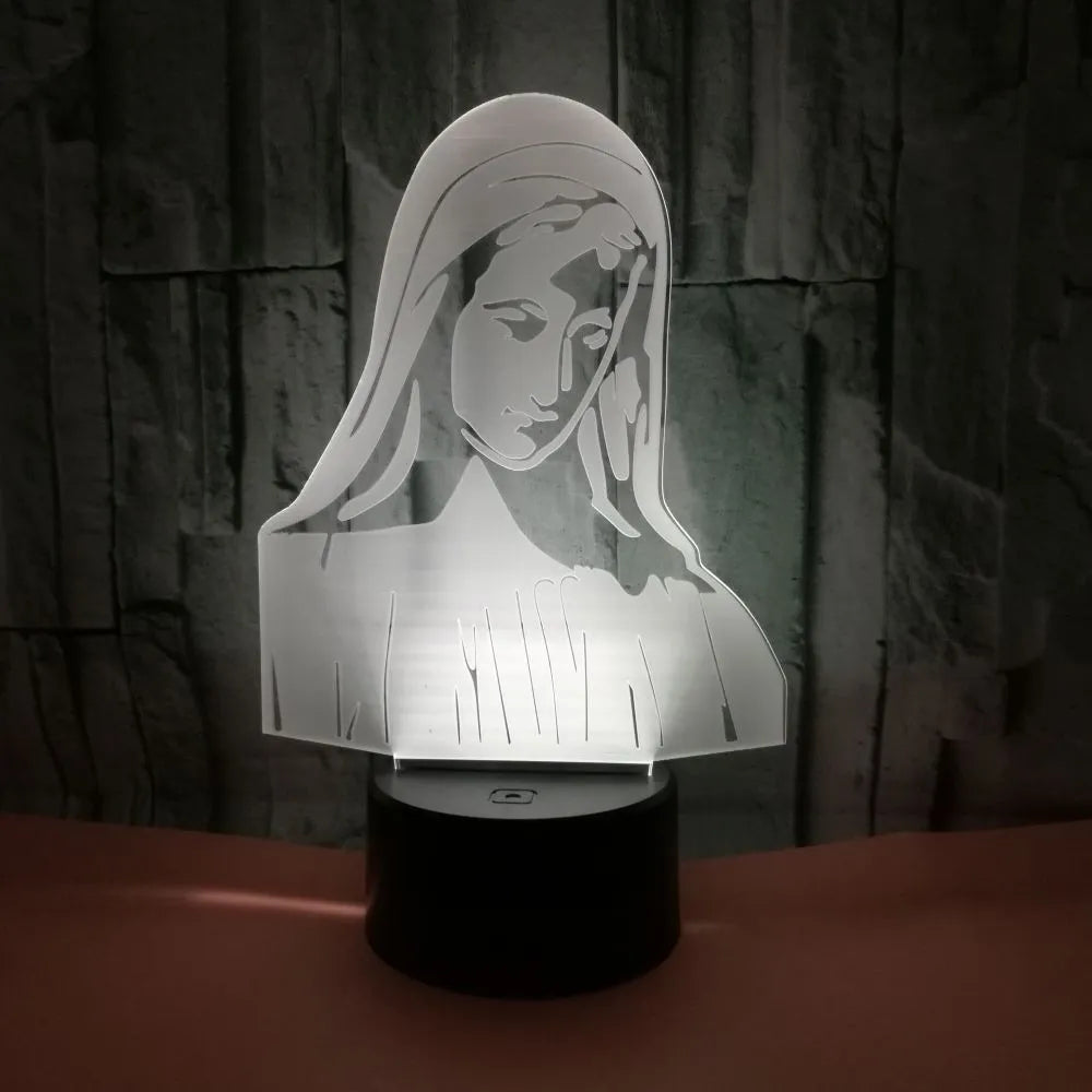 3D LED night light with dual ring pattern glowing in colour on ABS base