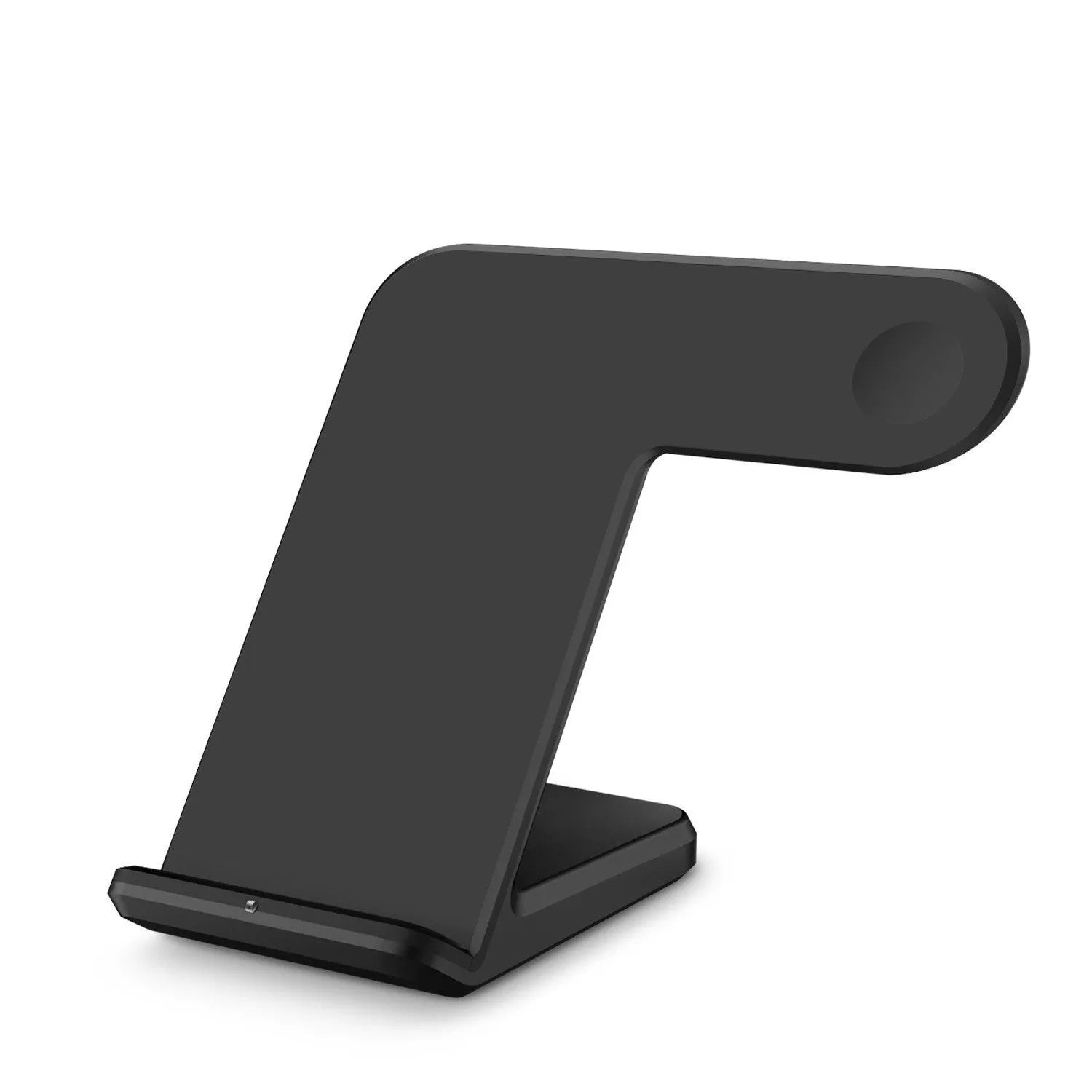 Black and white mobile phone wireless charger with Type-C cable, showing compact size.