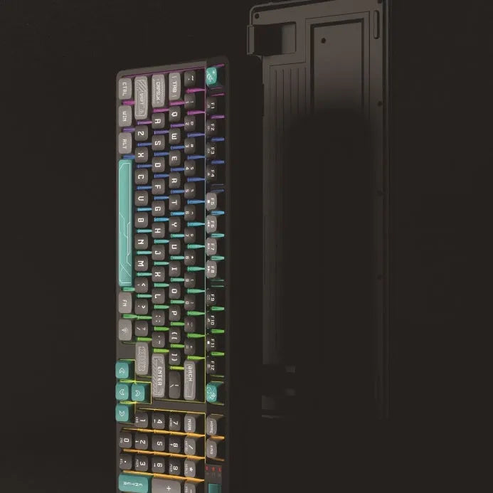 RGB luminous gaming keyboard with ABS plastic construction measuring 38.5cm wide