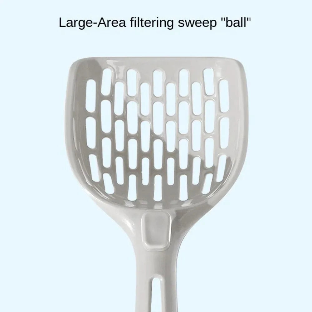 Grey plastic cat litter scoop with attached storage base for litter box cleaning