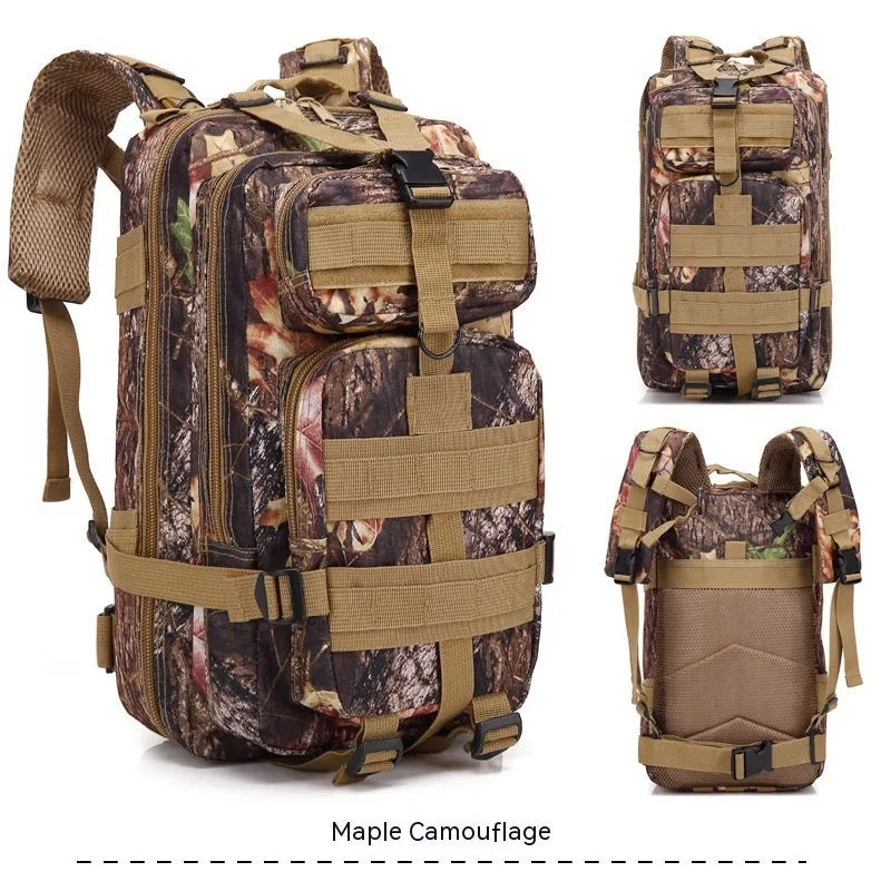 Large khaki hiking backpack with air pillow belt system for off-road mountaineering and outdoor sports