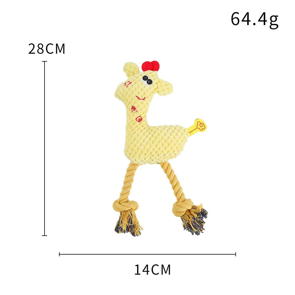Deer shaped blue plush dog toy with corn grain texture and squeaker sound