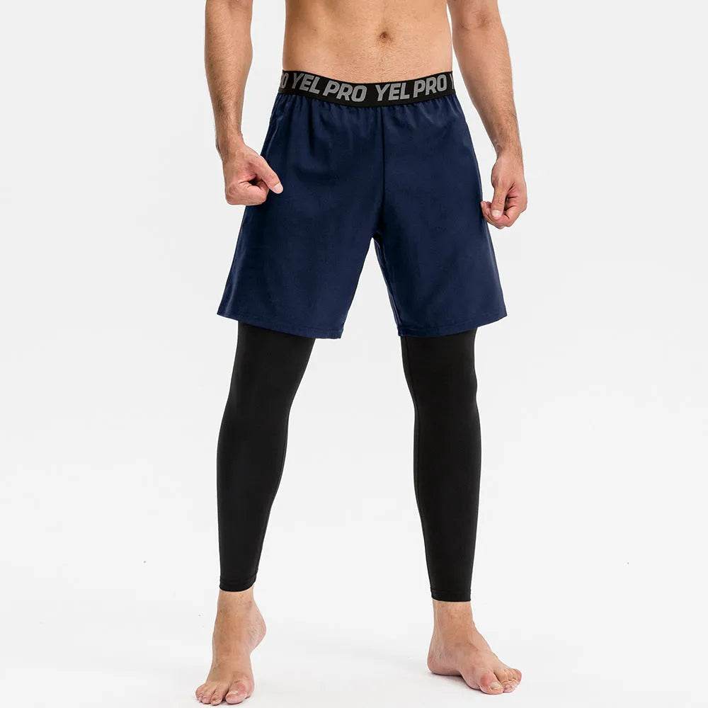Men's grey quick-drying high elasticity tight fitness trousers for running and gym