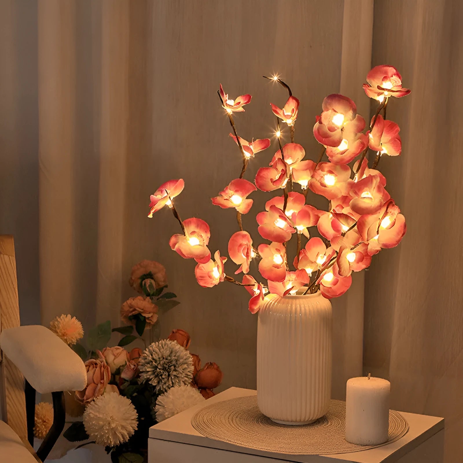 65 cm long pink LED phalaenopsis orchid branch decorative light with battery operation