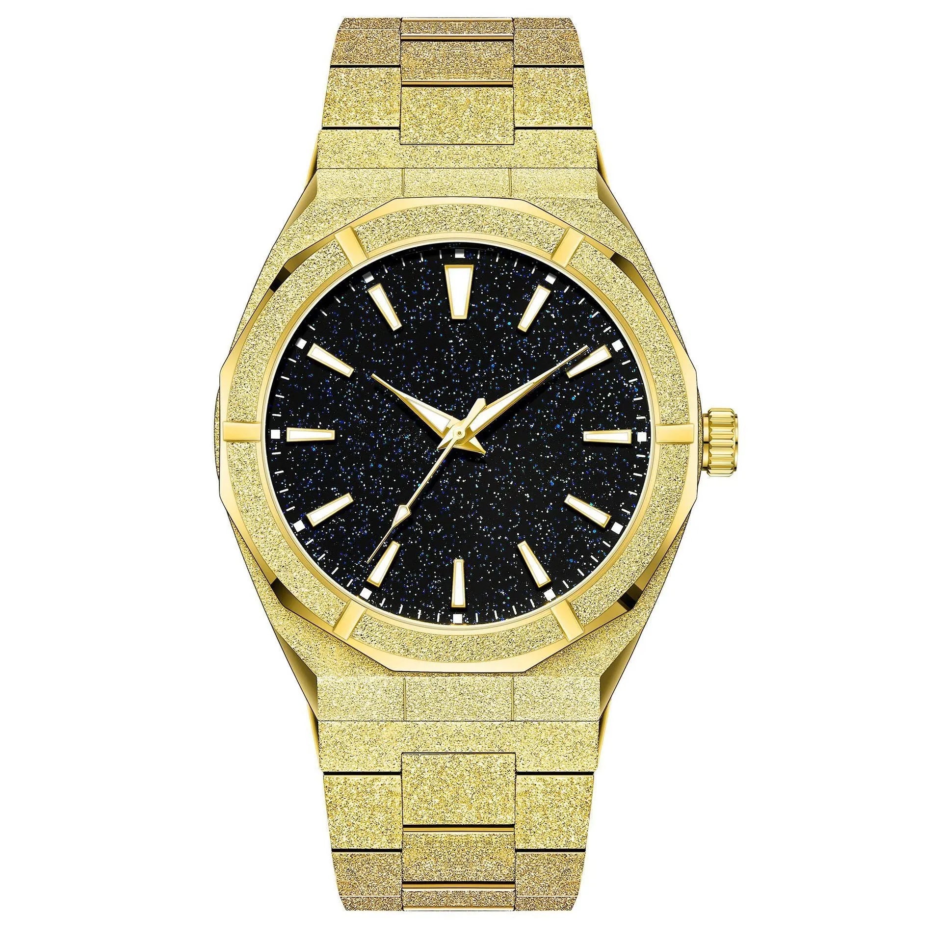 Men's frosted stainless steel business watch with luminous markers in silver colour