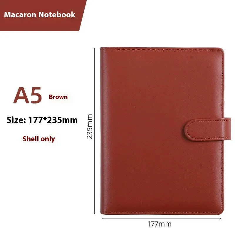 A5 PU leather zipper binder shell for loose-leaf paper in a solid colour.