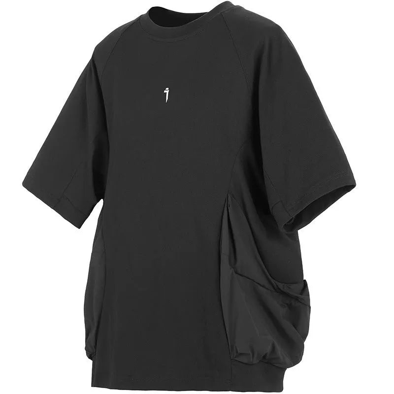 Men's loose fit grey cotton t-shirt with oversized pockets on chest