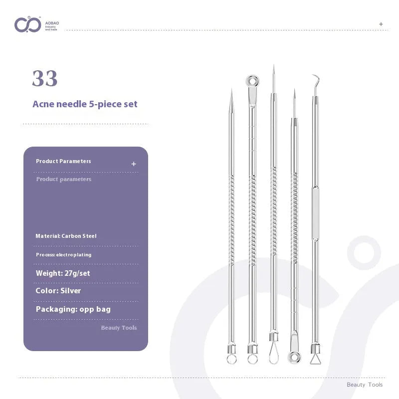 Four-piece metal acne needle set with ultra-fine pointed tips for blackhead removal
