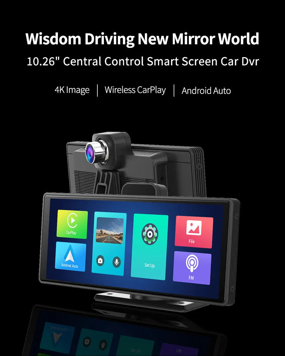 12-inch touch screen car DVR dash cam with front and rear camera recording on display