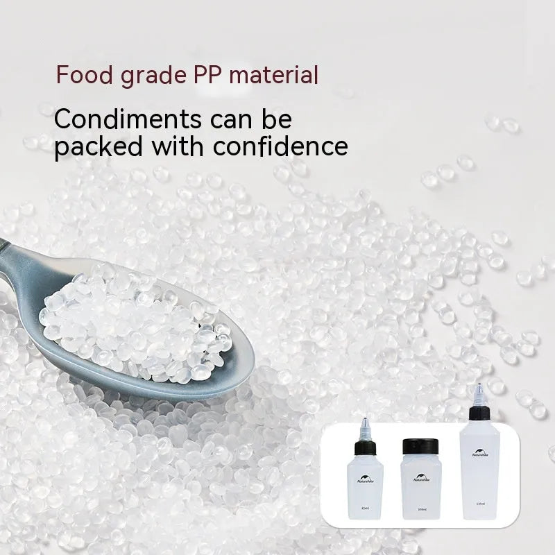 Naturehike six-piece PP plastic portable seasoning bottle set for outdoor cooking and picnics.
