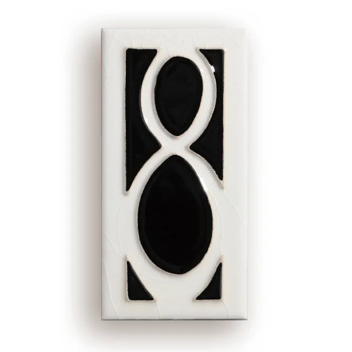 Handmade retro ceramic doorplate with enamel art number, measuring 76mm by 152mm.