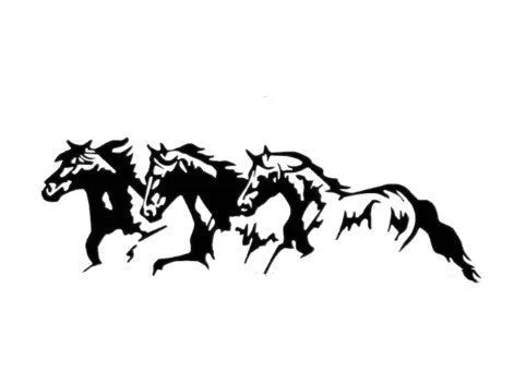 Three Horses design vinyl vehicle sticker measuring 25cm by 8cm.