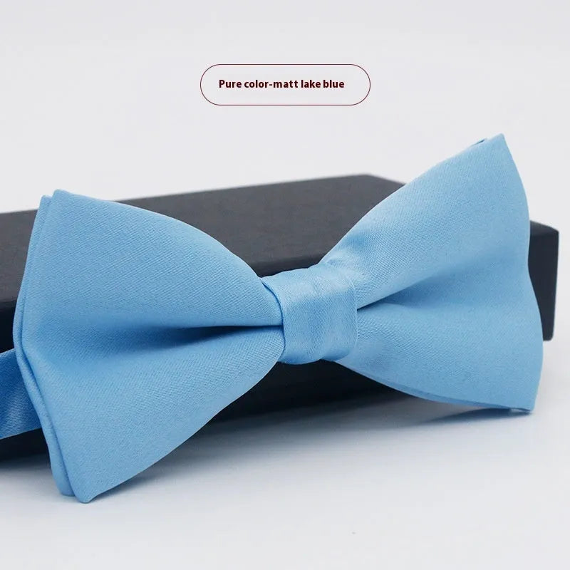 Men's solid colour formal bow tie in flat head style showing 12x6cm dimensions