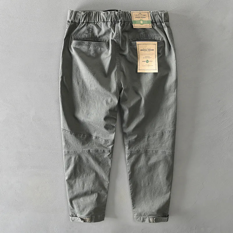 Men's cotton casual overalls with elastic waist in khaki colour