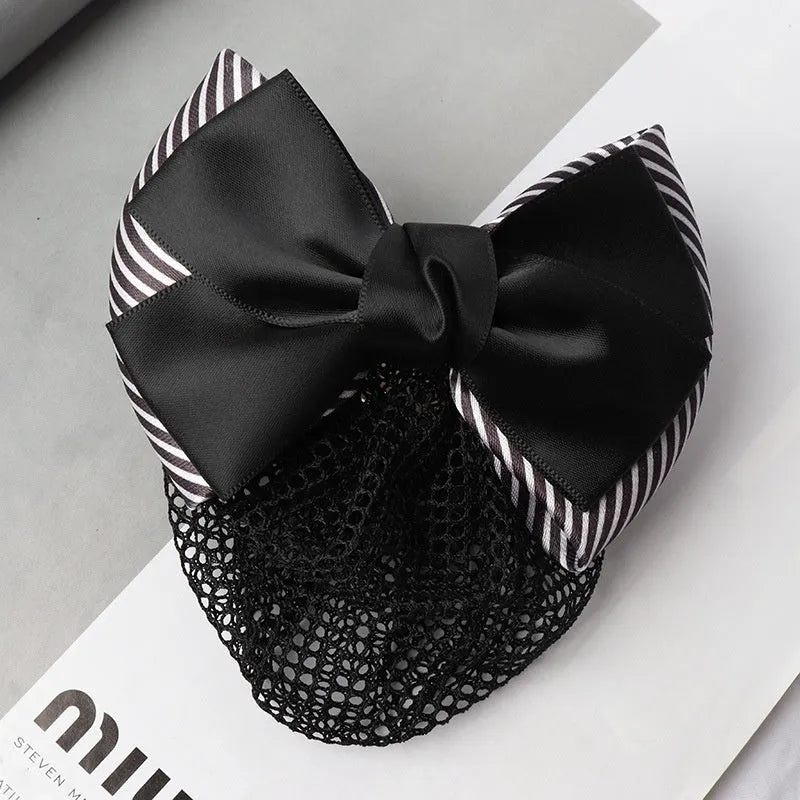 Professional two-bow mesh hair clip for female workers in various colours.