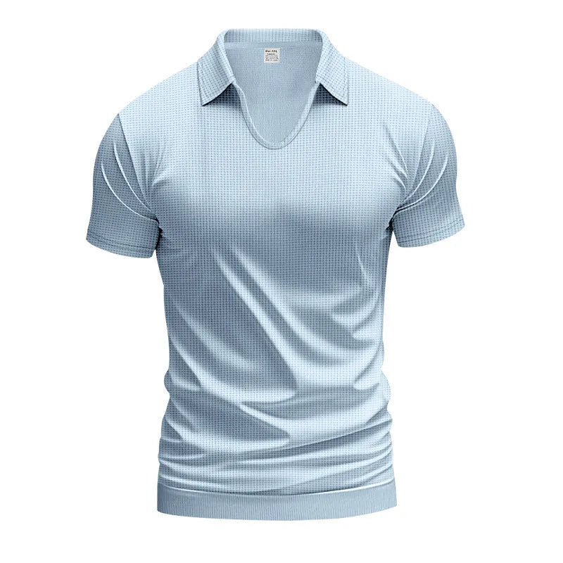 Men's casual V-neck short sleeve t-shirt in cotton blend fabric available in six colours with loose fit