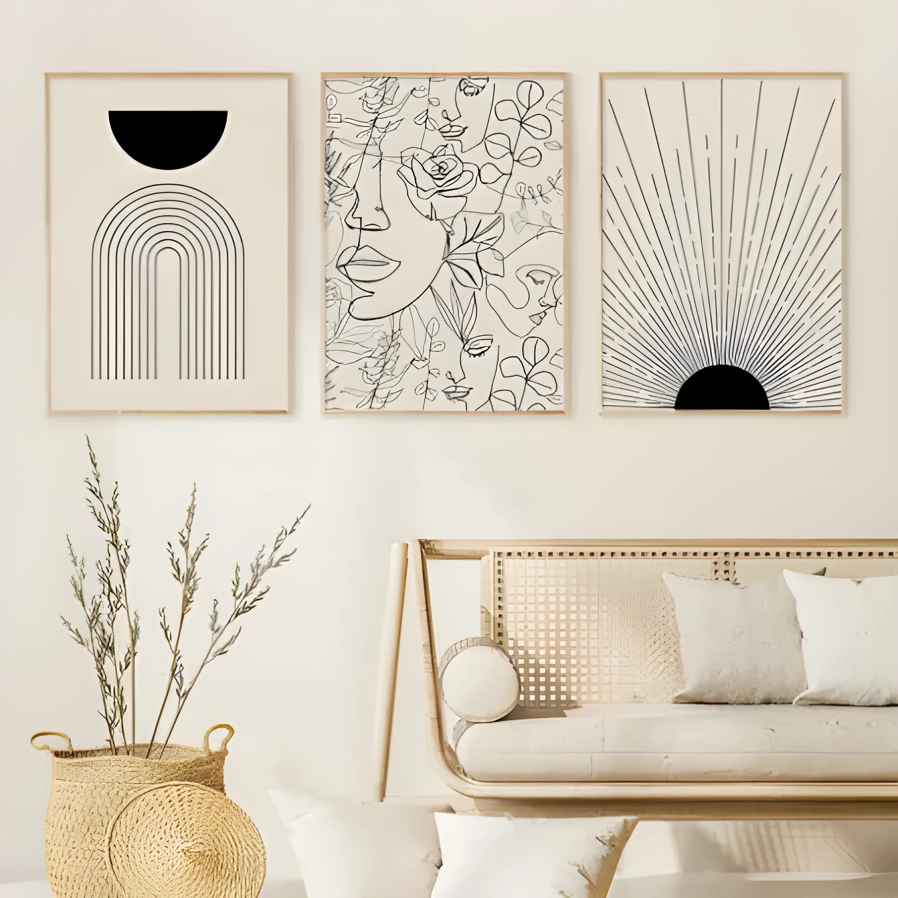 Abstract line art painting of an animal on a frameless canvas, boho home decor.