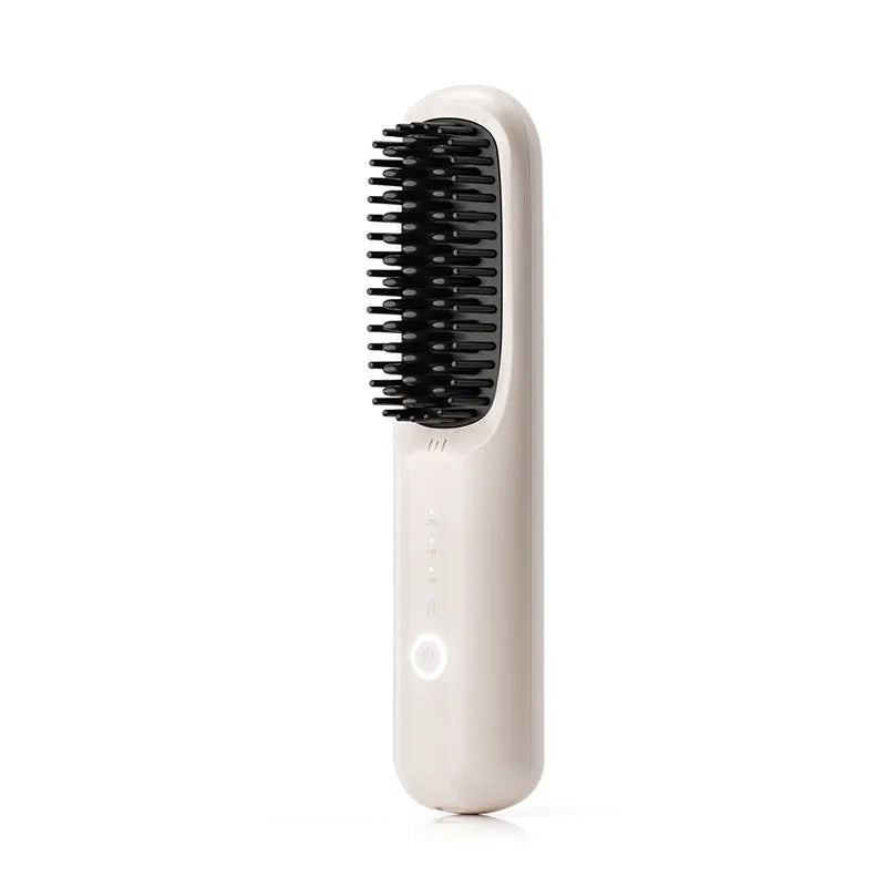 Anion wireless straight comb in beige white colour with ceramic plates and USB Type-C charging port.