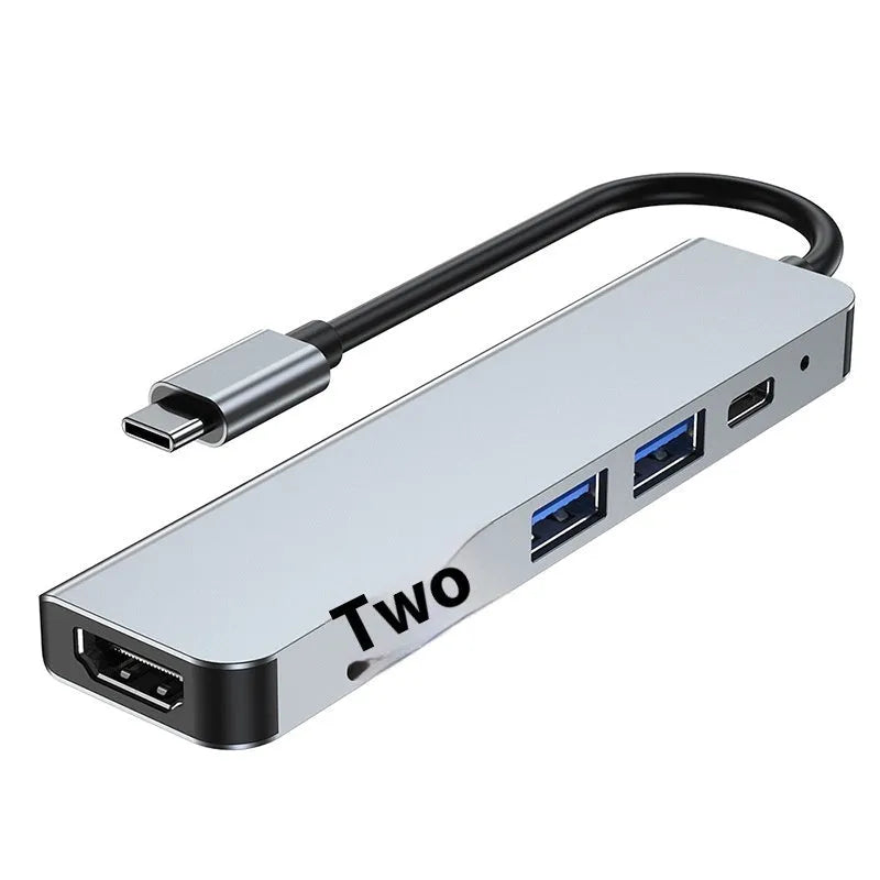 Portable six-in-one Type-C expansion dock for notebooks and tablets with 13.5cm cable