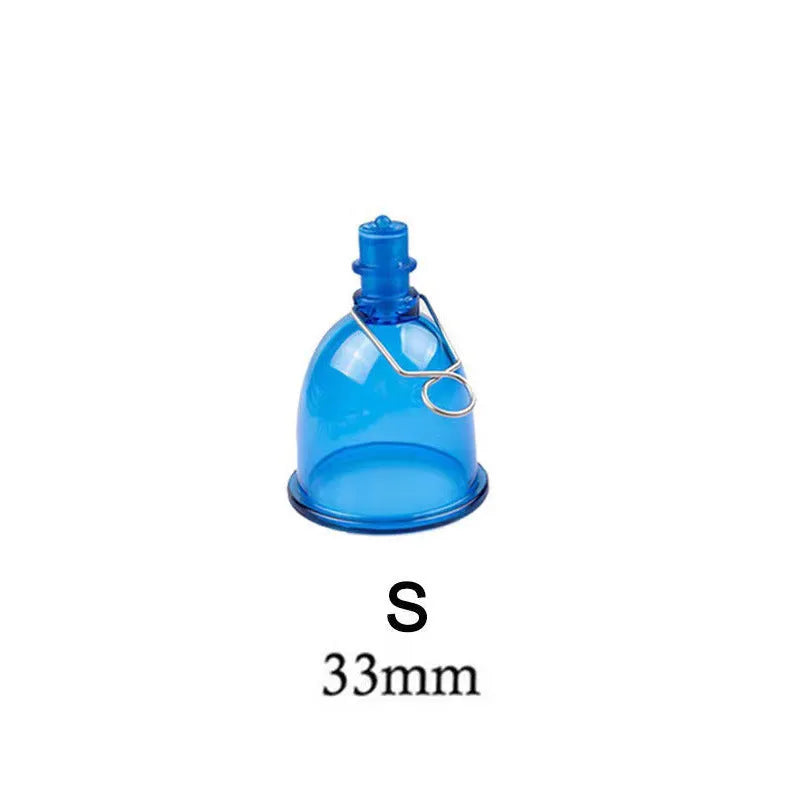 Blue silicone male masturbator stretch exerciser showing three size options S, M, L