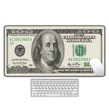 Large printed desk mat with natural rubber non-slip base on a wooden desk with keyboard and mouse.