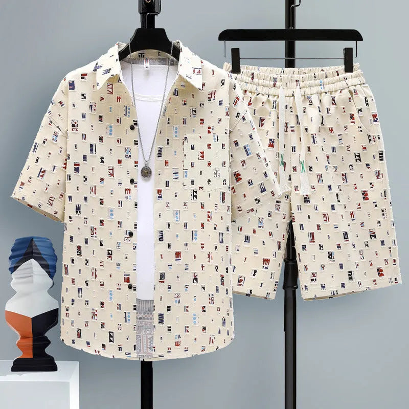 Men's casual sports two-piece set with short sleeve top and matching shorts in various colours