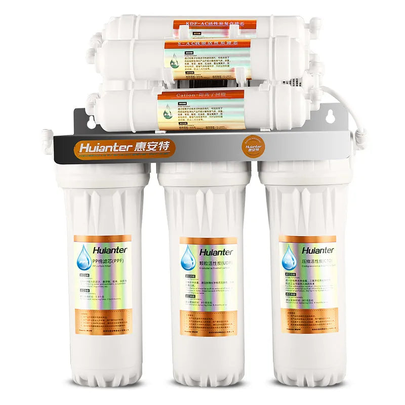 White plastic water filter cartridge for household tap water purification.
