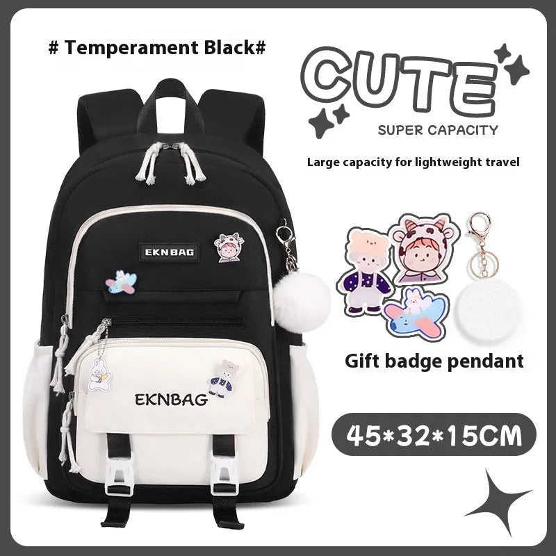 Girls' school backpack in Oxford cloth with curved shoulder straps and spine protection