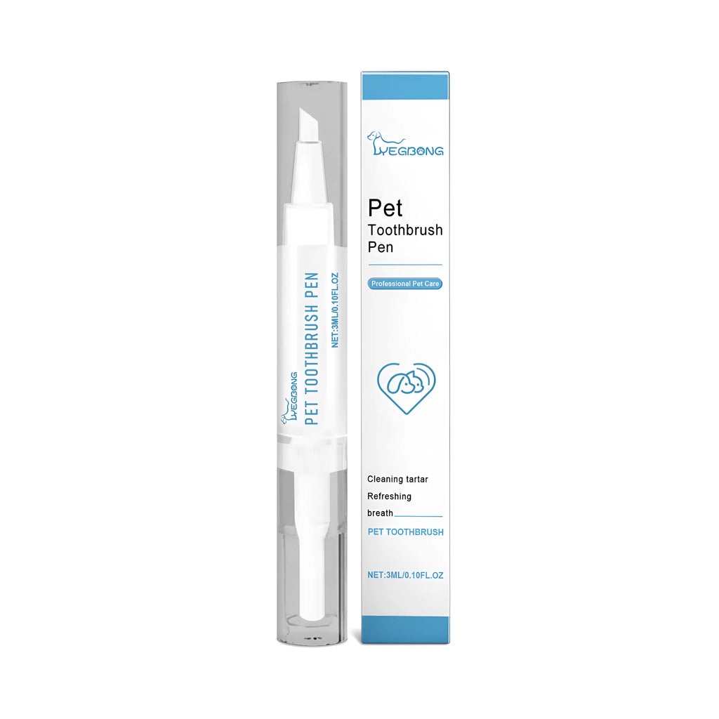 Pet teeth cleaning brush with finger grip handle and 3ml capacity measuring 1.1 by 12.5 centimetres
