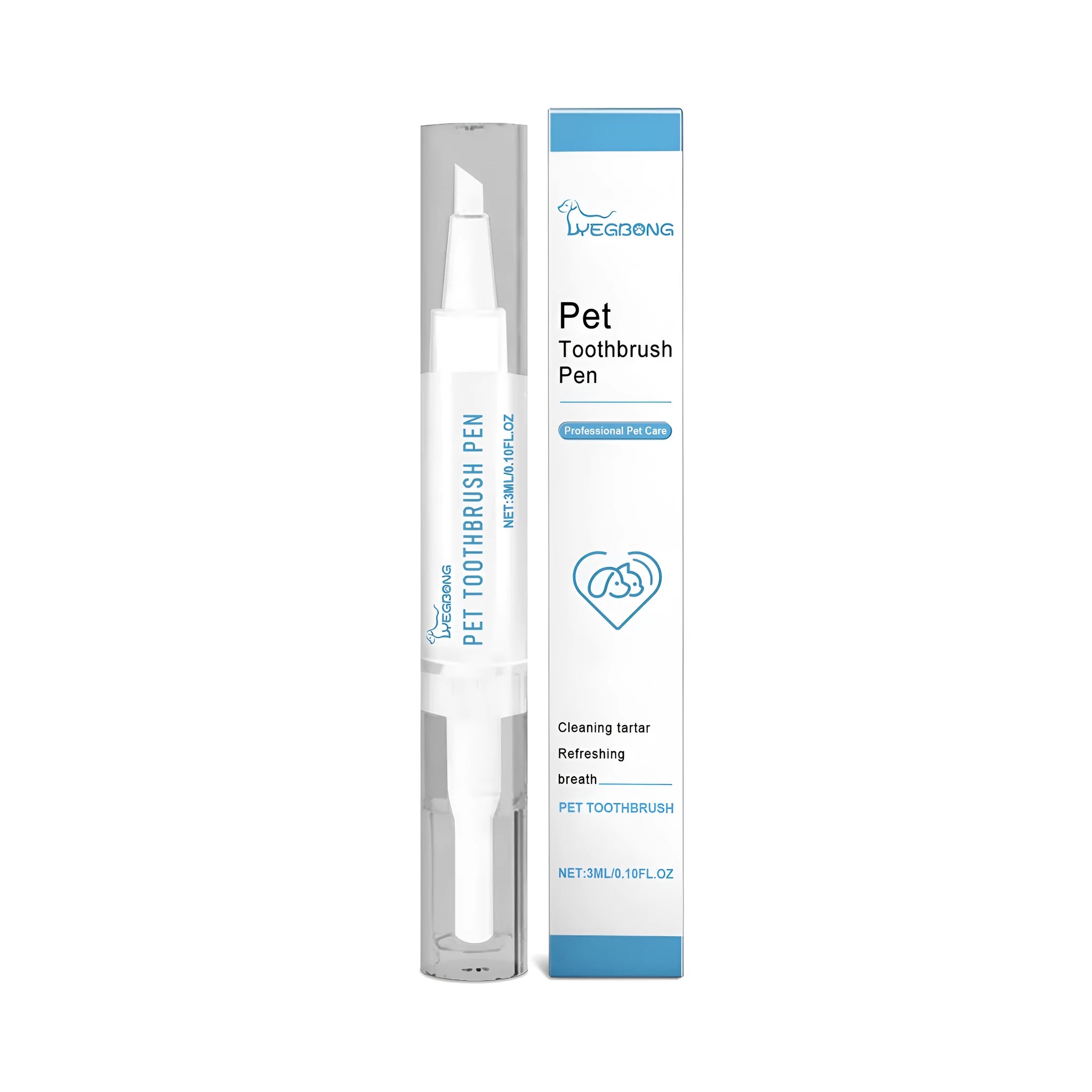 Pet teeth cleaning brush with finger grip handle and 3ml capacity measuring 1.1 by 12.5 centimetres