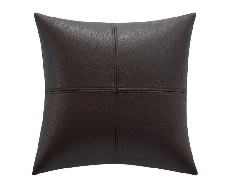 Solid colour soft cowhide leather pillow cover in a Nordic style, shown in beige white.