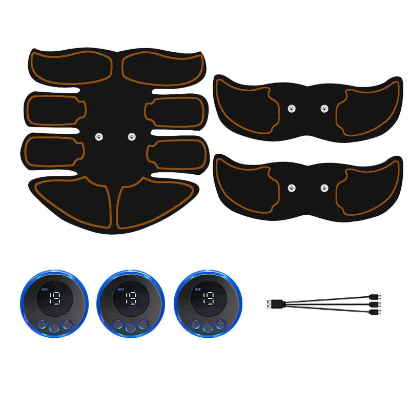 Abdominal muscle patch set with digital display charging in red, blue or yellow edge trim