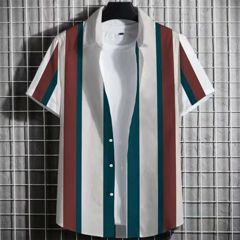 Men's linen short sleeve t-shirt with a 3D printed striped pattern in multiple colour options.