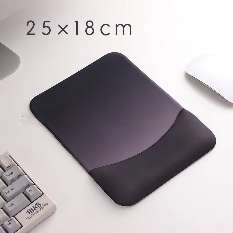 Square silica gel wrist rest mouse pad with strap on a desk, 250mm by 180mm, cloth surface