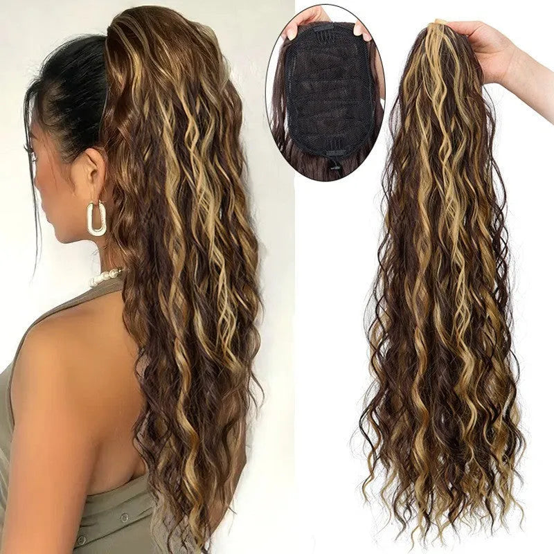 Synthetic water ripple curly hair extension with fluffy corn curler texture in multiple colour options