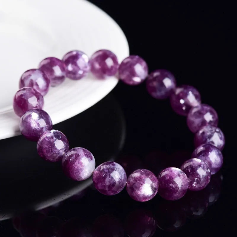 Purple polished grandmother crystal bead bracelet in geometric unisex Korean style.