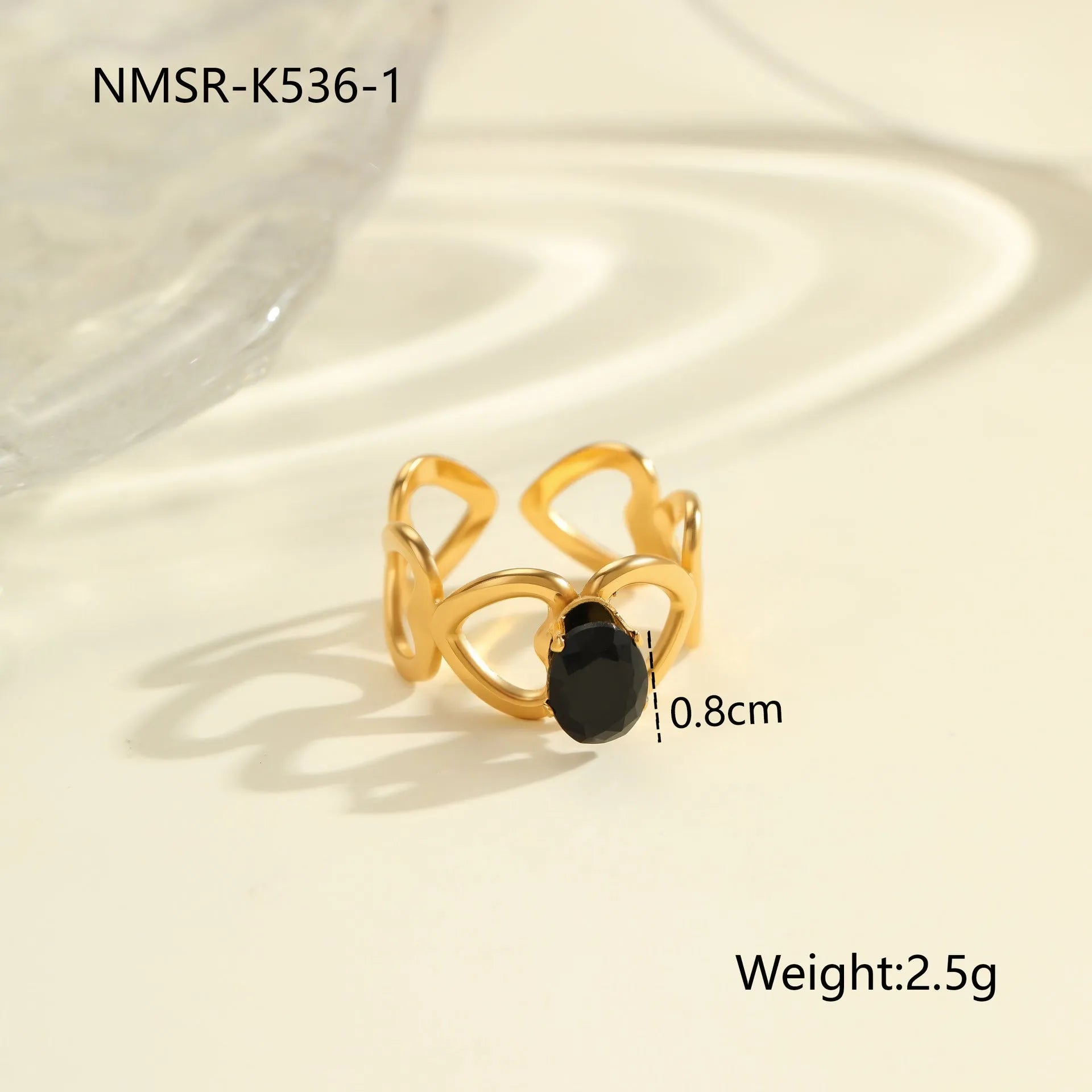Geometric zircon ring with open mouth adjustable design in stainless steel